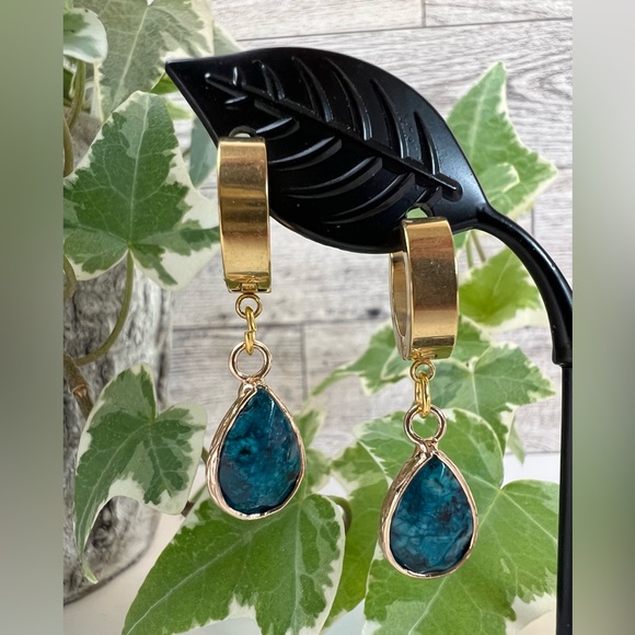 Crystal & Stone Dainty Gold Hoop Earrings - Stylish Boho Chic Earrings - Picture 8 of 15